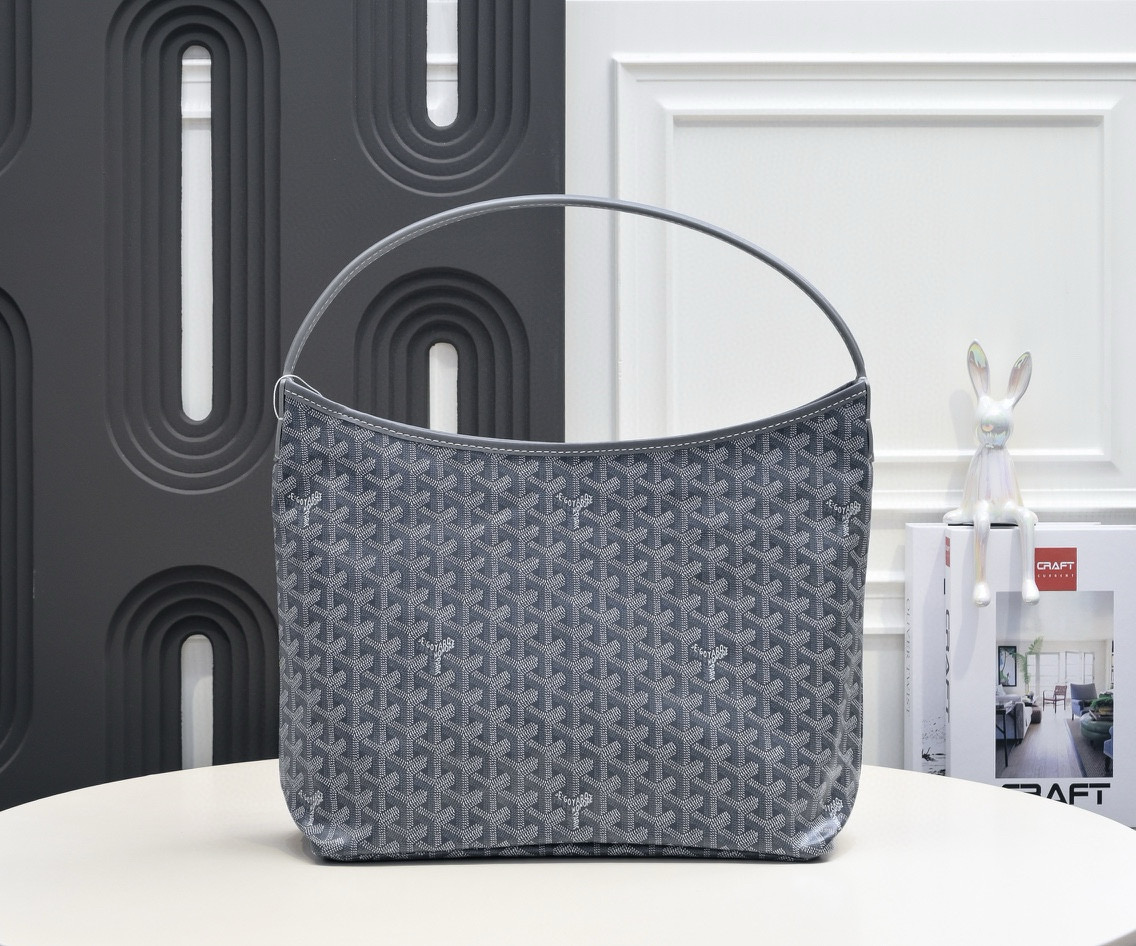 Goyard Bohème GM Hobo Bag in Grey Goyardine Canvas and Chevroches Calfskin