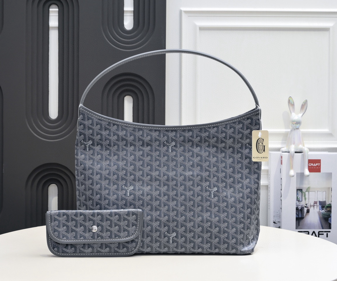 Goyard Bohème GM Hobo Bag in Grey Goyardine Canvas and Chevroches Calfskin