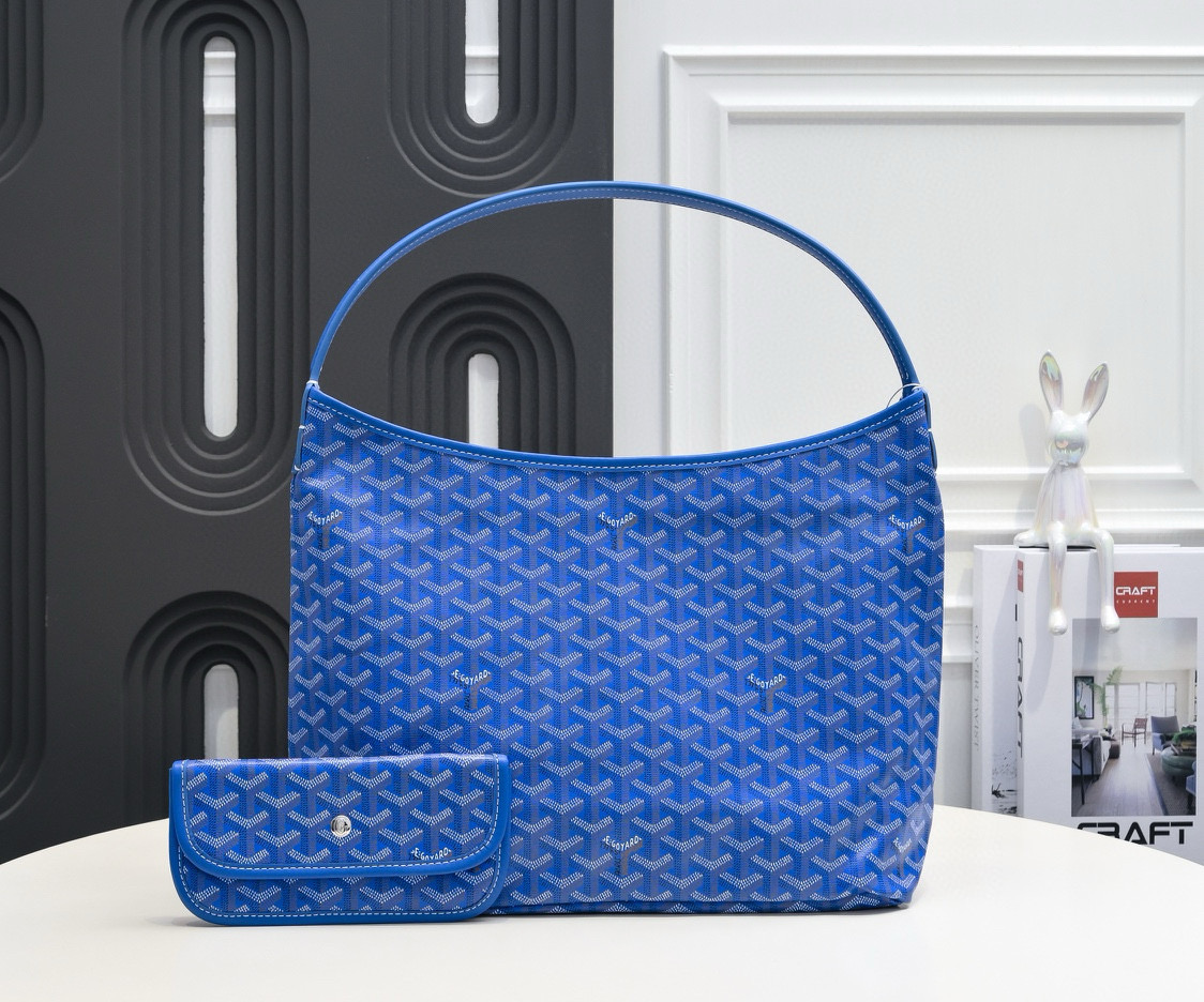 Goyard Bohème GM Hobo Bag in Blue Goyardine Canvas and Chevroches Calfskin