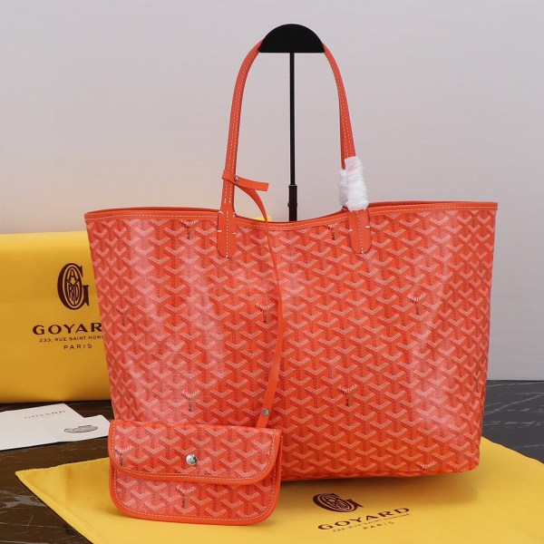 Goyard Orange Saint GM Canvas Tote Bag with detachable matching pouch.