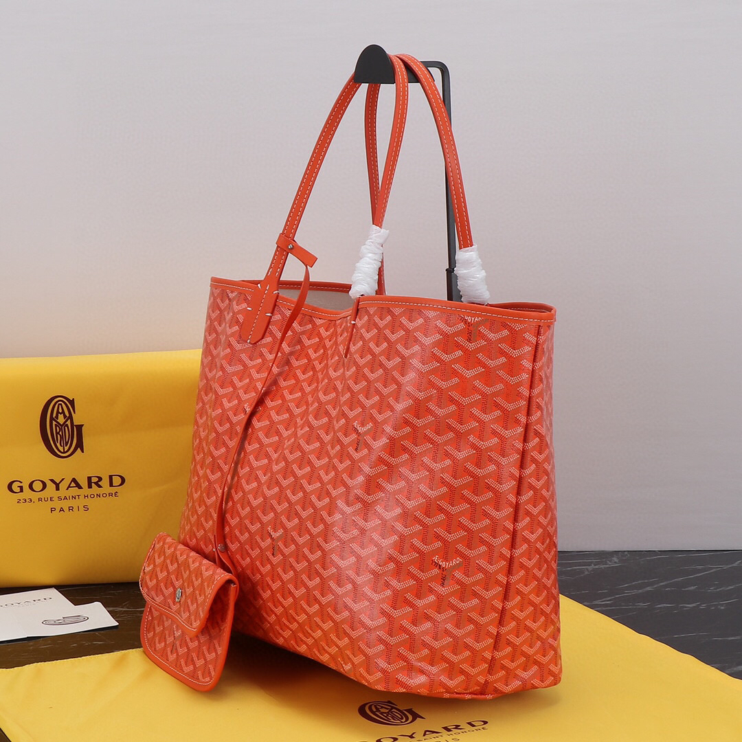 Goyard Orange Saint GM Canvas Tote Bag with detachable matching pouch.