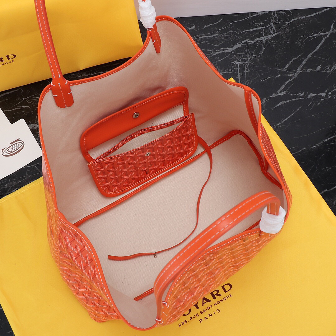 Goyard Orange Saint GM Canvas Tote Bag with detachable matching pouch.