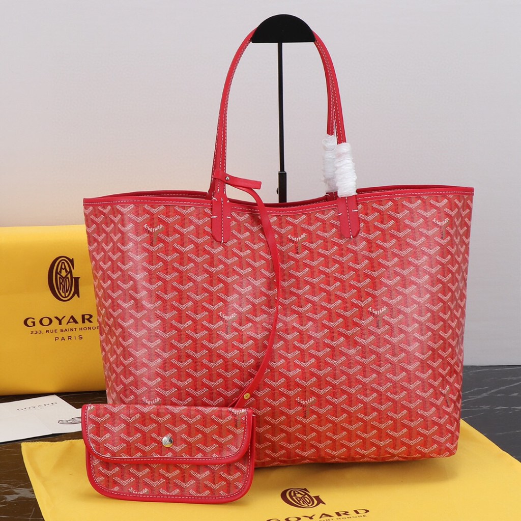 Goyard Red Saint GM Canvas Tote Bag with matching red detachable pouch.