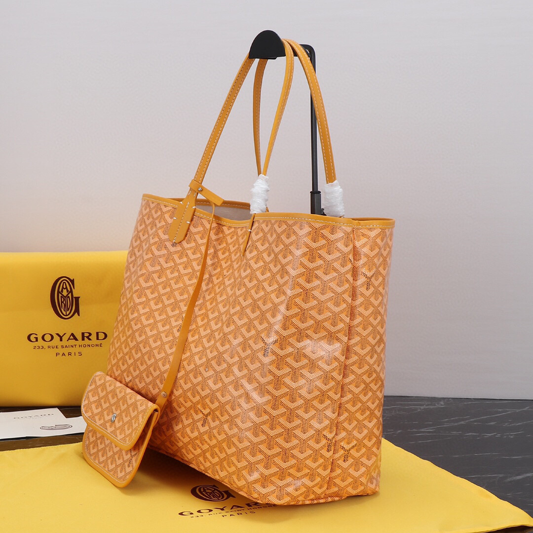 Goyard Yellow Saint GM Canvas Tote Bag with matching yellow pouch.