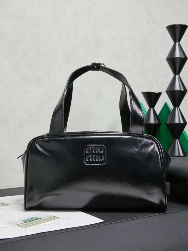 Miu Miu Black Leather Top Handle Boston Bag
