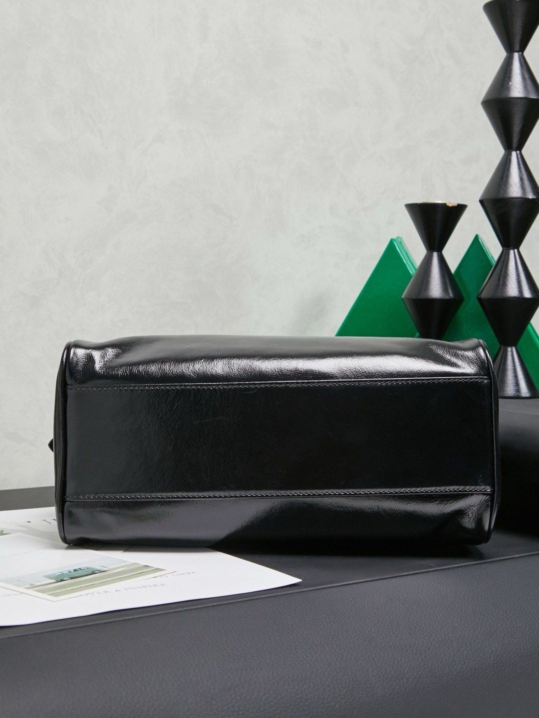 Miu Miu Black Leather Top Handle Boston Bag