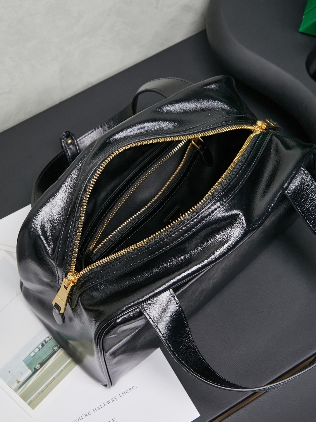 Miu Miu Black Leather Top Handle Boston Bag