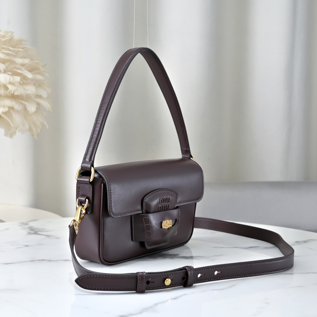 Miu Miu Brown Leather Flap Shoulder Bag