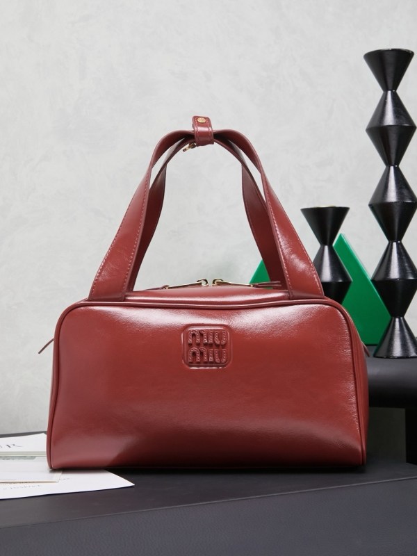 Miu Miu Burgundy Leather Top Handle Boston Bag