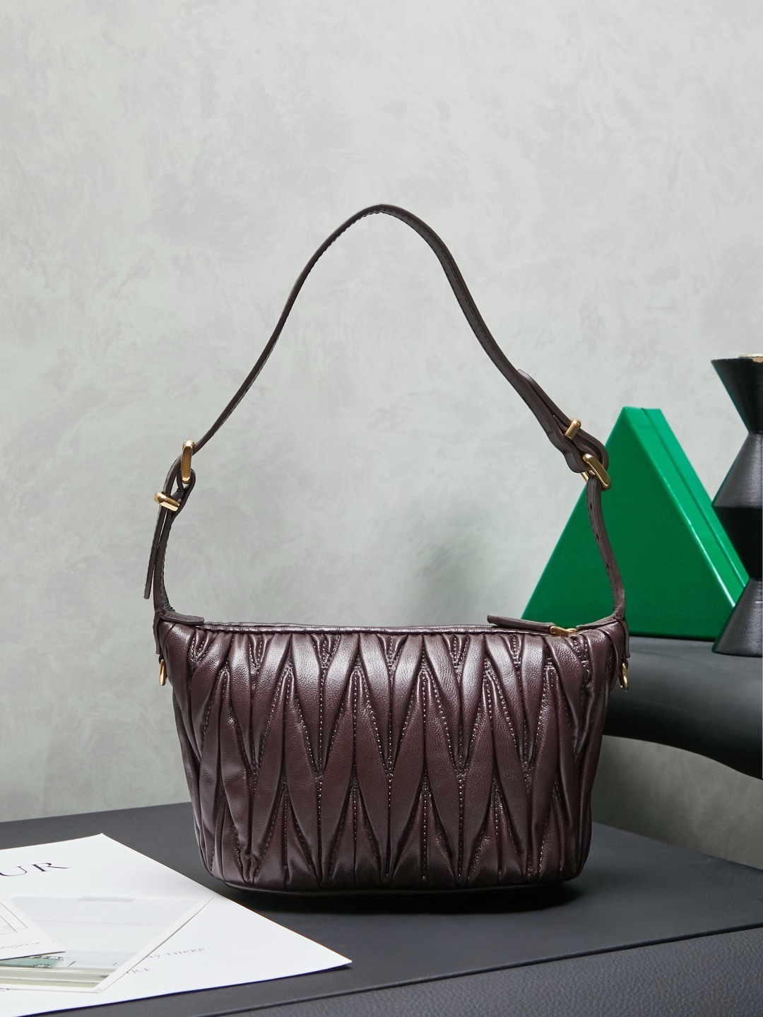 Miu Miu burgundy matelassé leather mini shoulder bag with gold logo