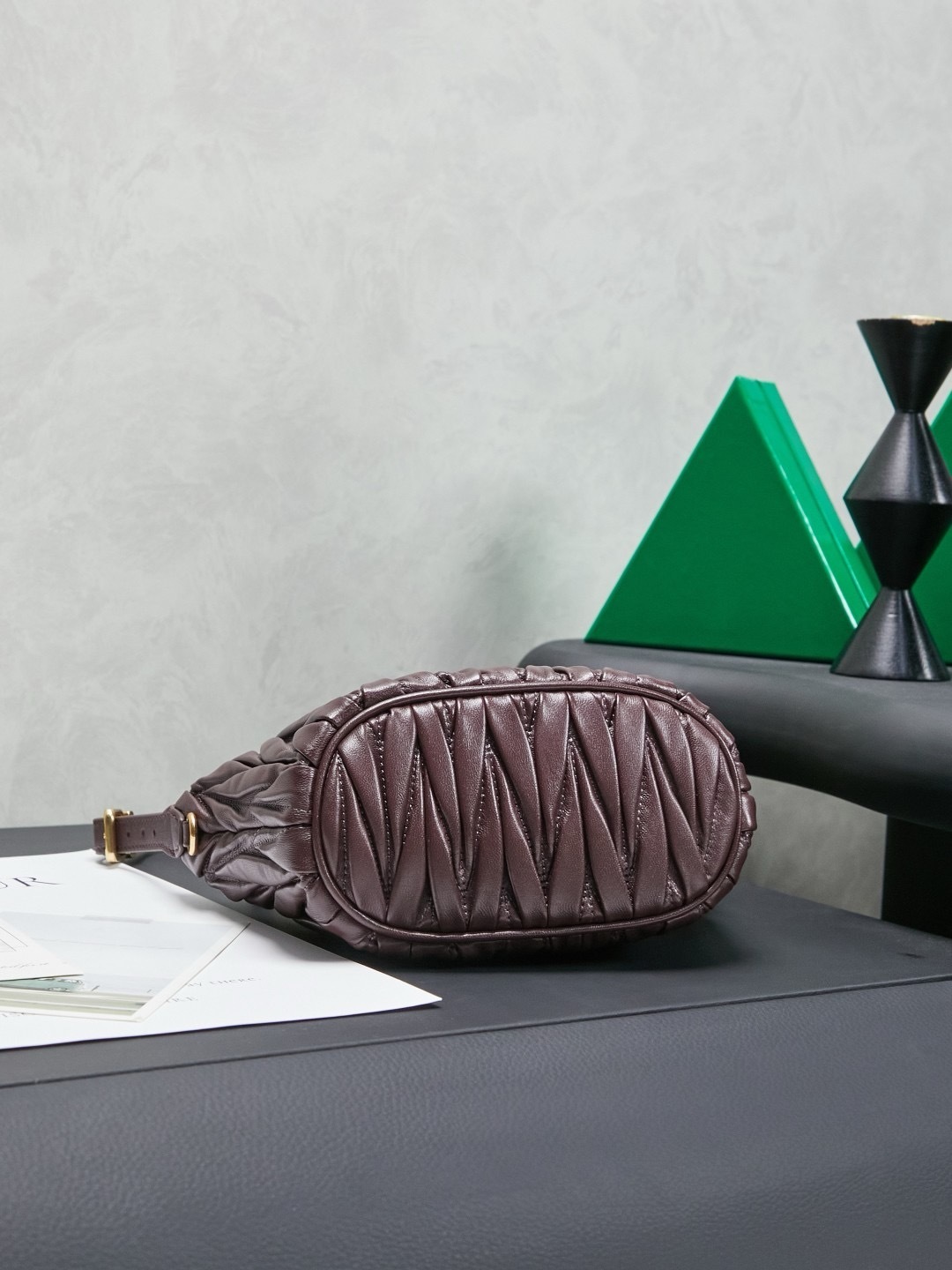 Miu Miu burgundy matelassé leather mini shoulder bag with gold logo