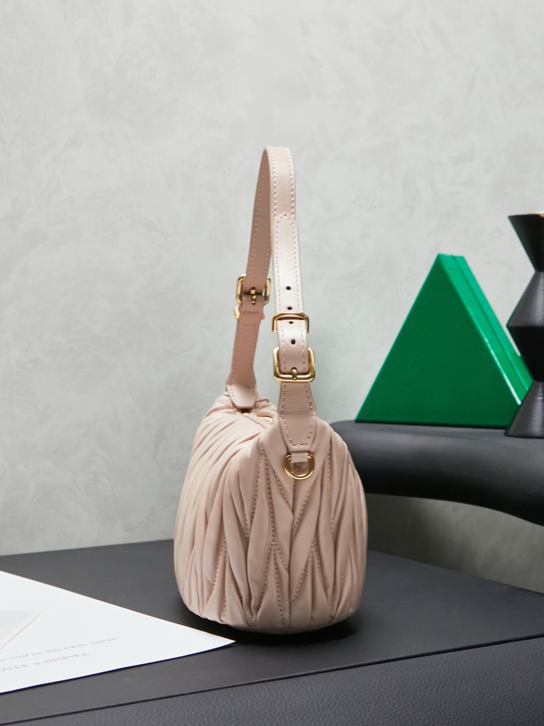 Miu Miu nude matelassé mini shoulder bag with gold logo