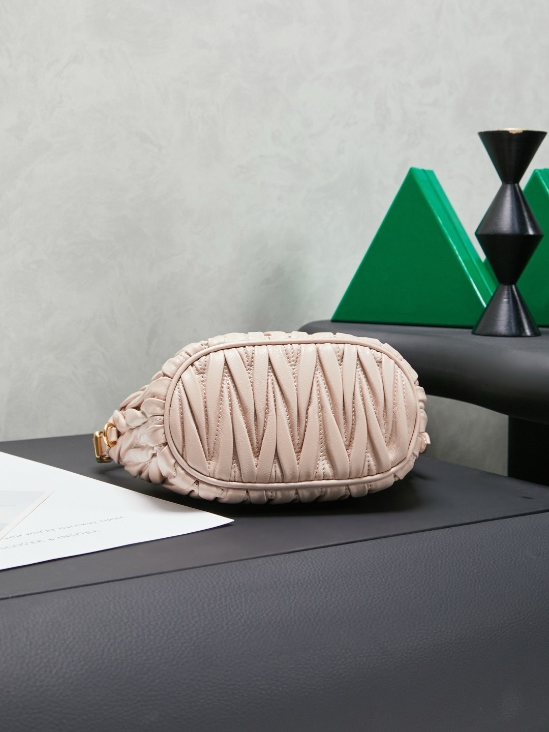 Miu Miu nude matelassé mini shoulder bag with gold logo