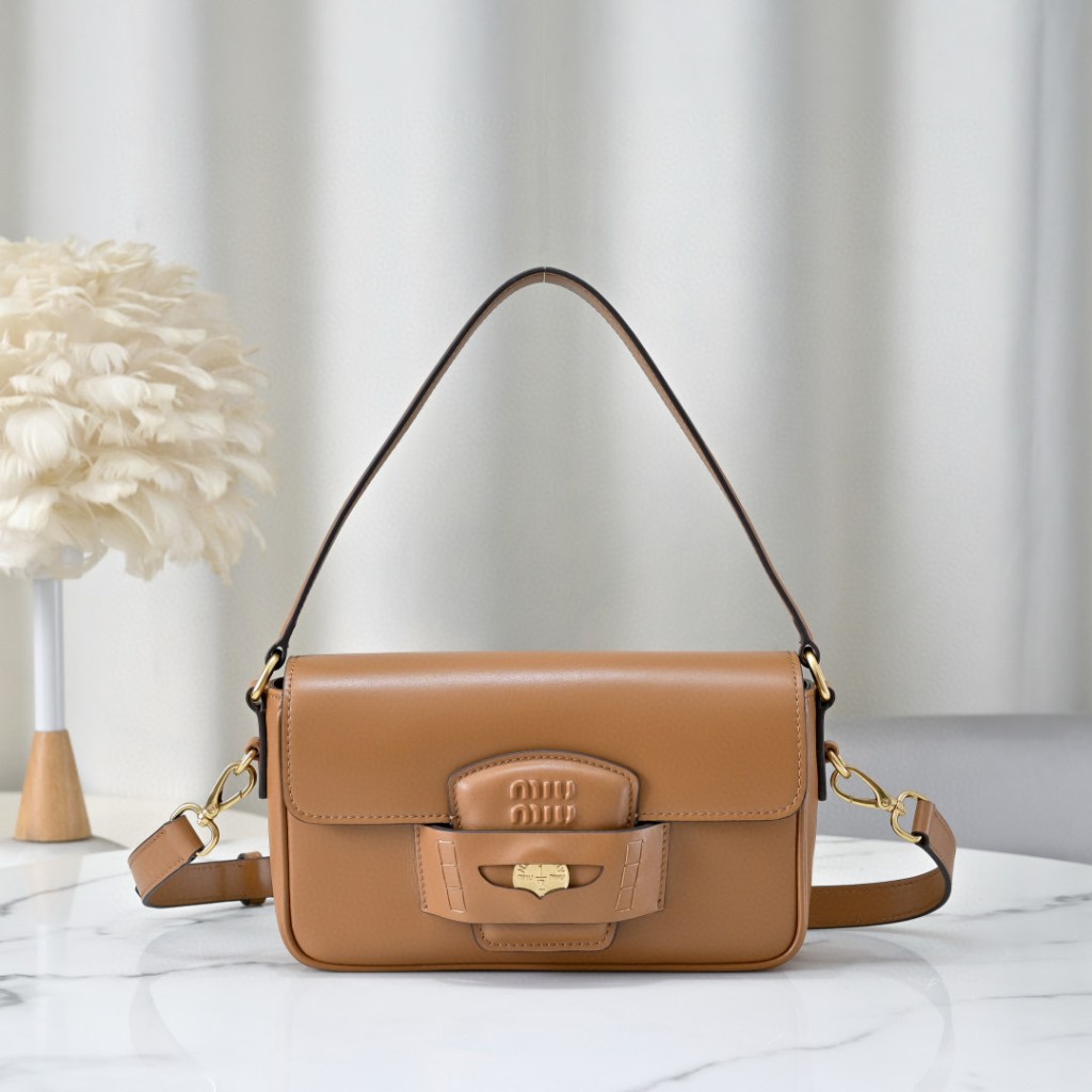 Miu Miu Tan Leather Flap Shoulder Bag