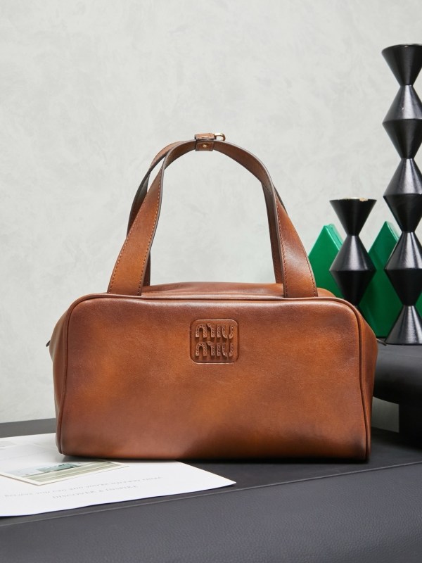 Miu Miu Tan Leather Top Handle Boston Bag