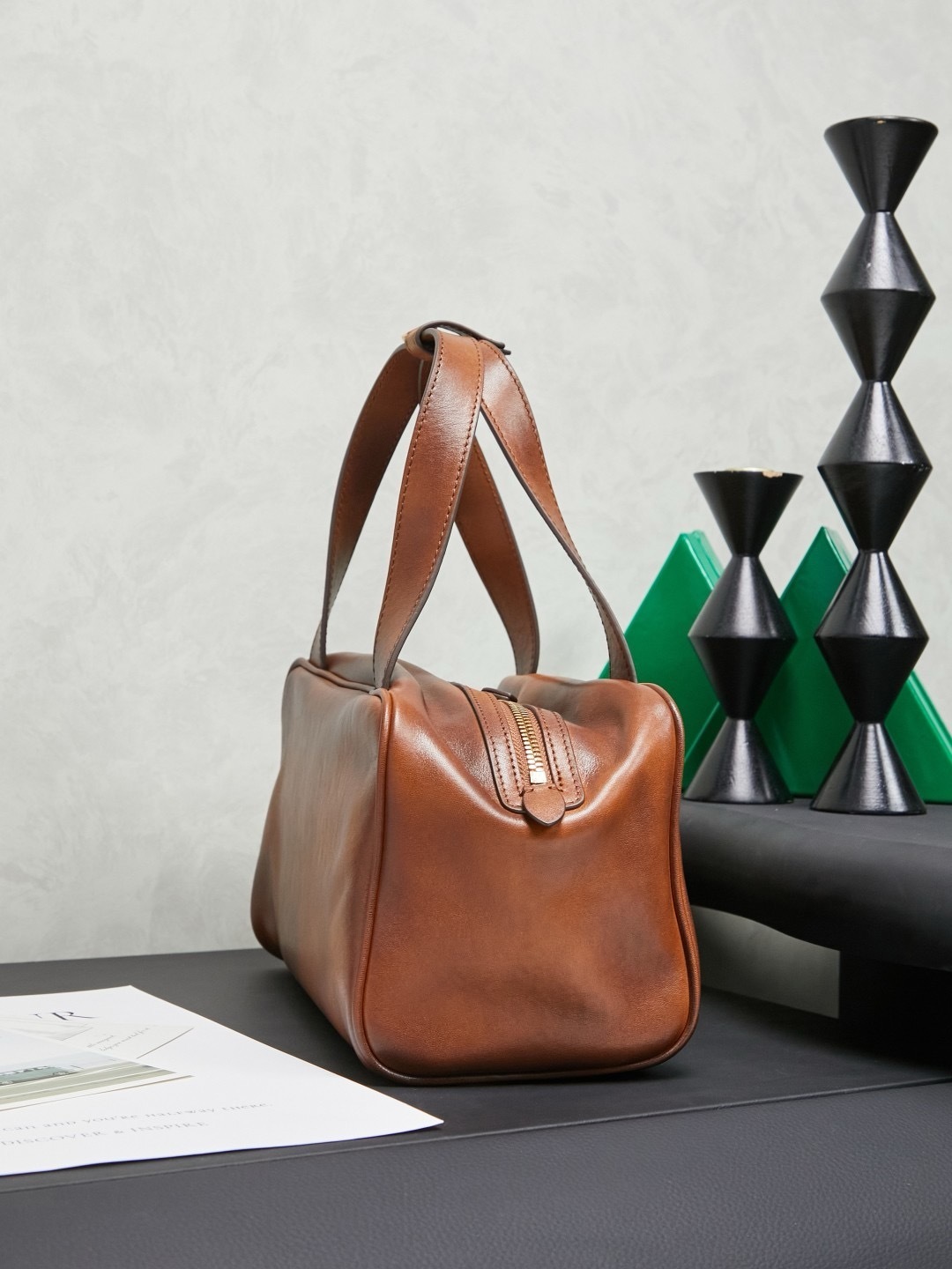 Miu Miu Tan Leather Top Handle Boston Bag