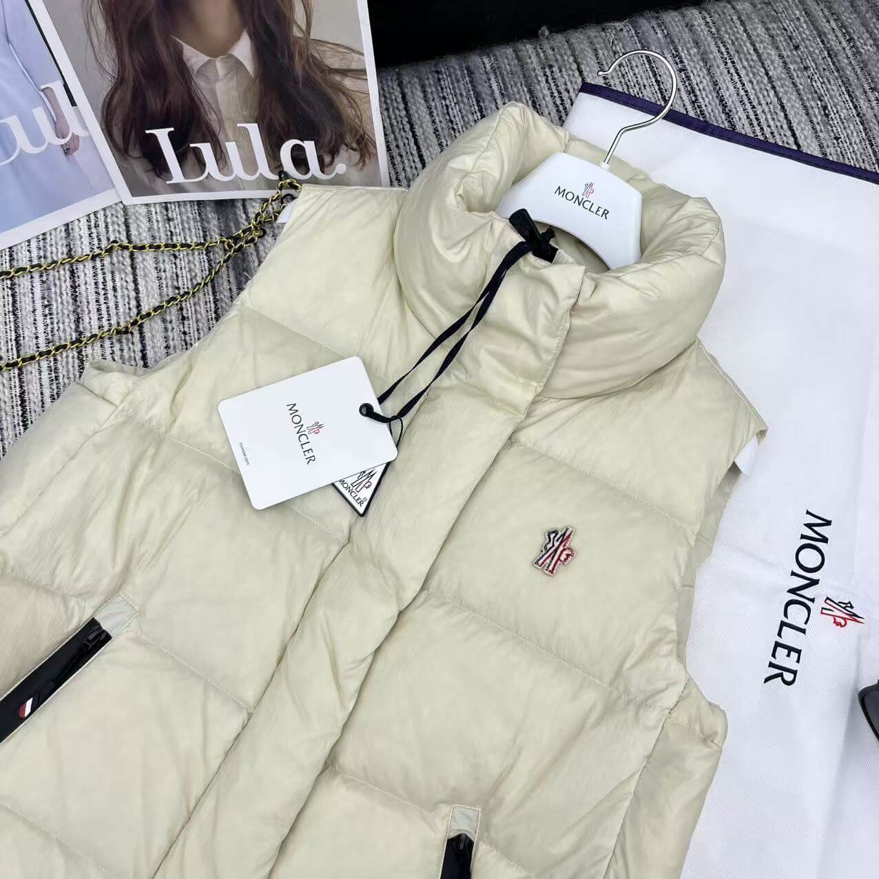 Moncler Luzule Puffer Vest in Cream - Image 4