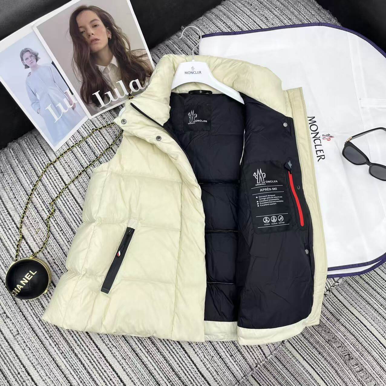 Moncler Luzule Puffer Vest in Cream - Image 8
