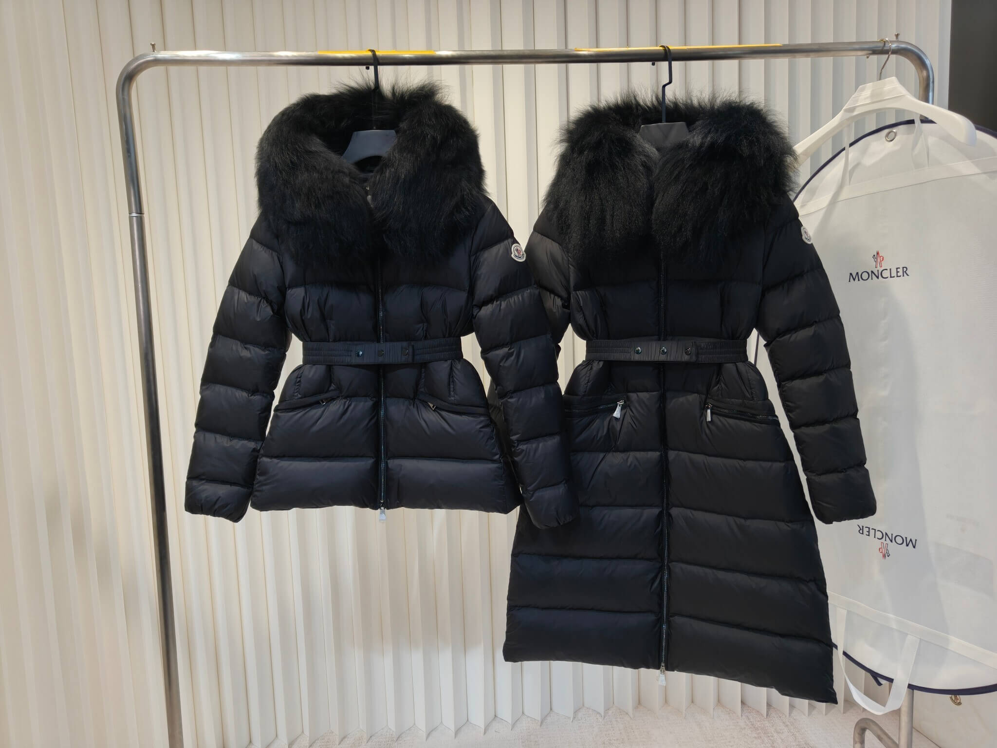 Moncler fur-trimmed hood women's long down jacket In Black - Image 8