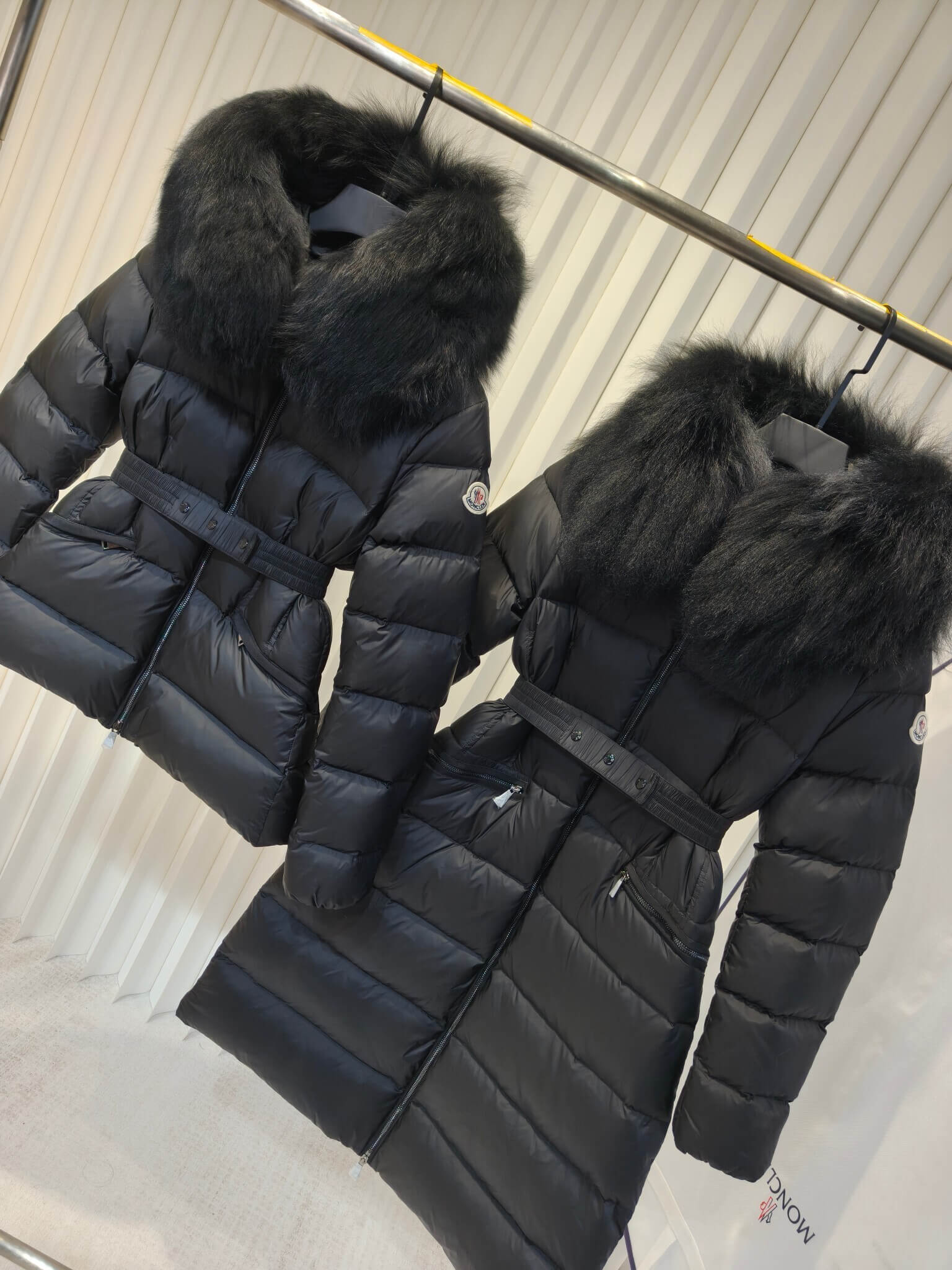 Moncler fur-trimmed hood women's long down jacket In Black - Image 9