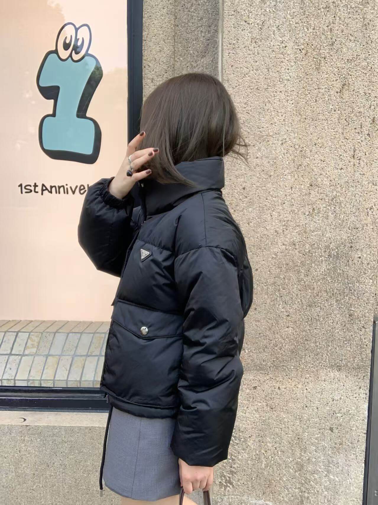 Prada Re-Nylon Cropped Down Womens Jacket in Black. - Image 11