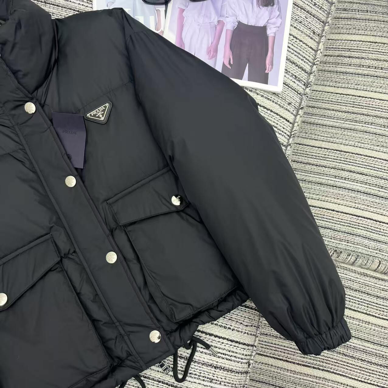 Prada Re-Nylon Cropped Down Womens Jacket in Black. - Image 14