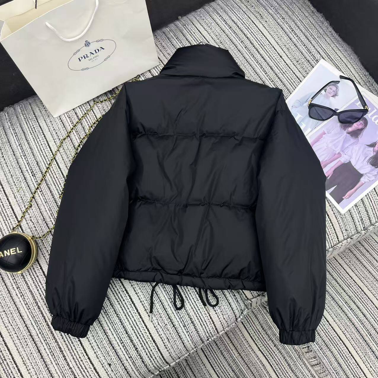 Prada Re-Nylon Cropped Down Womens Jacket in Black. - Image 6