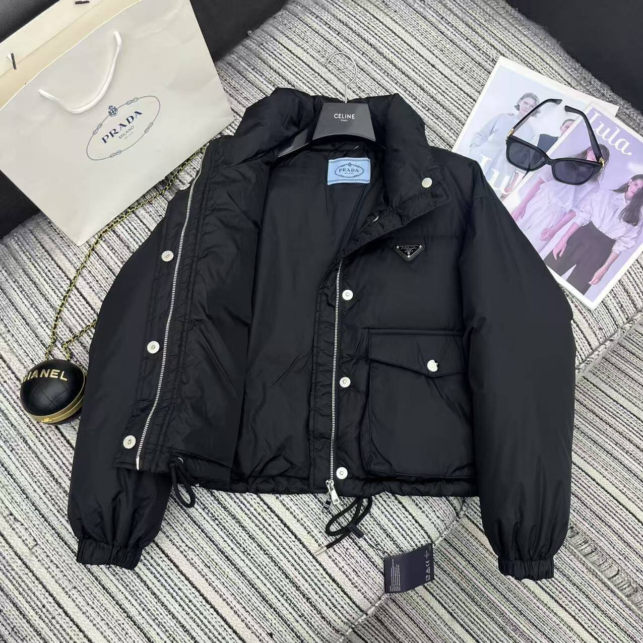 Prada Re-Nylon Cropped Down Womens Jacket in Black. - Image 7