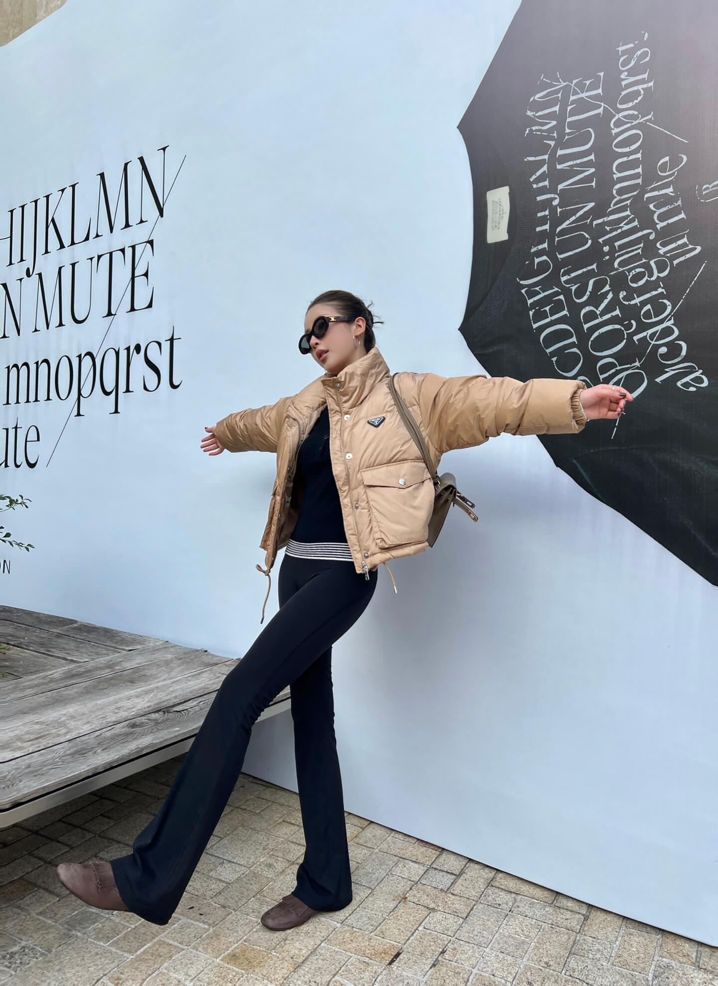 Prada Re-Nylon Cropped Down Jacket in Camel - Image 12