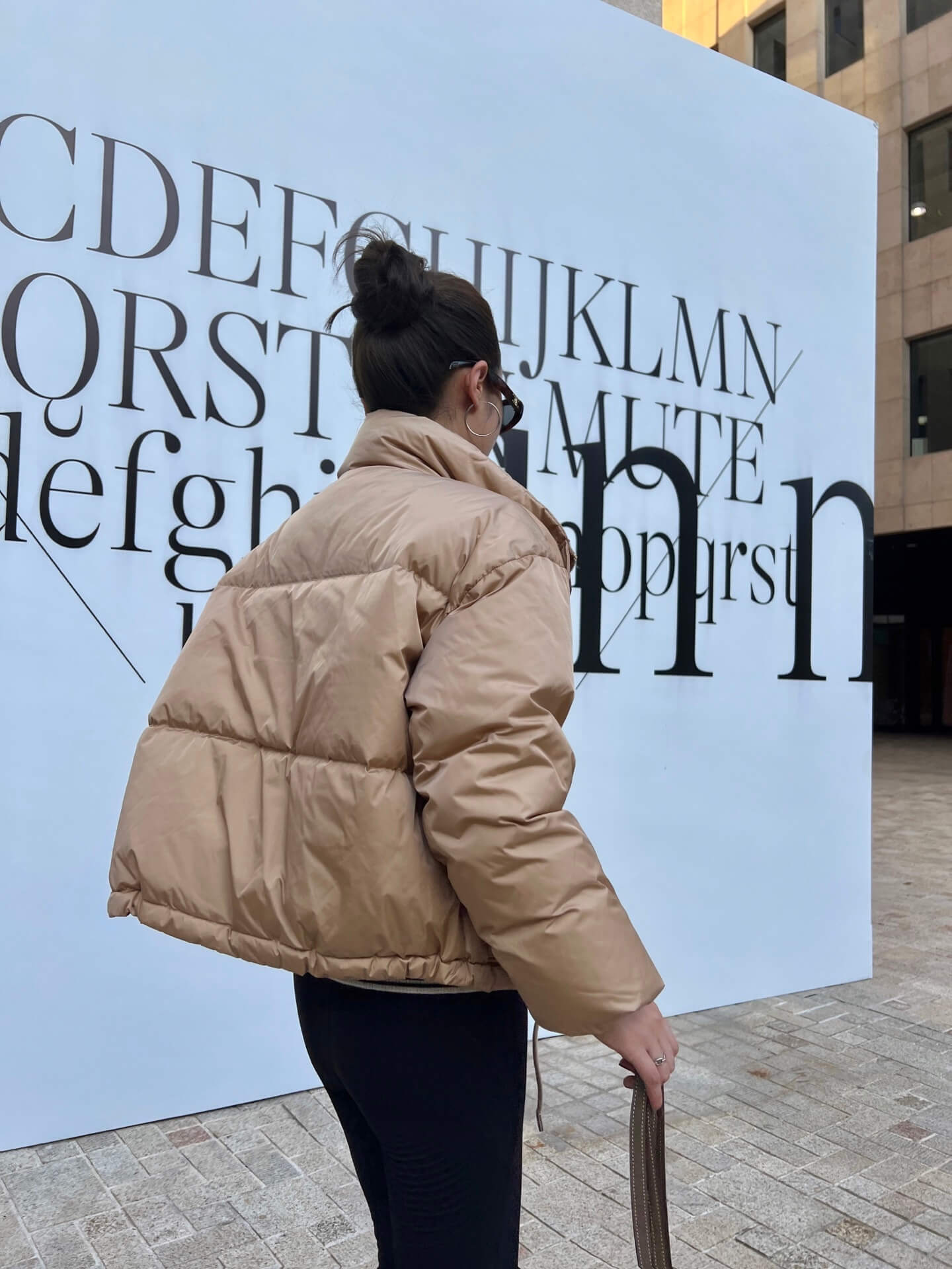 Prada Re-Nylon Cropped Down Jacket in Camel - Image 15