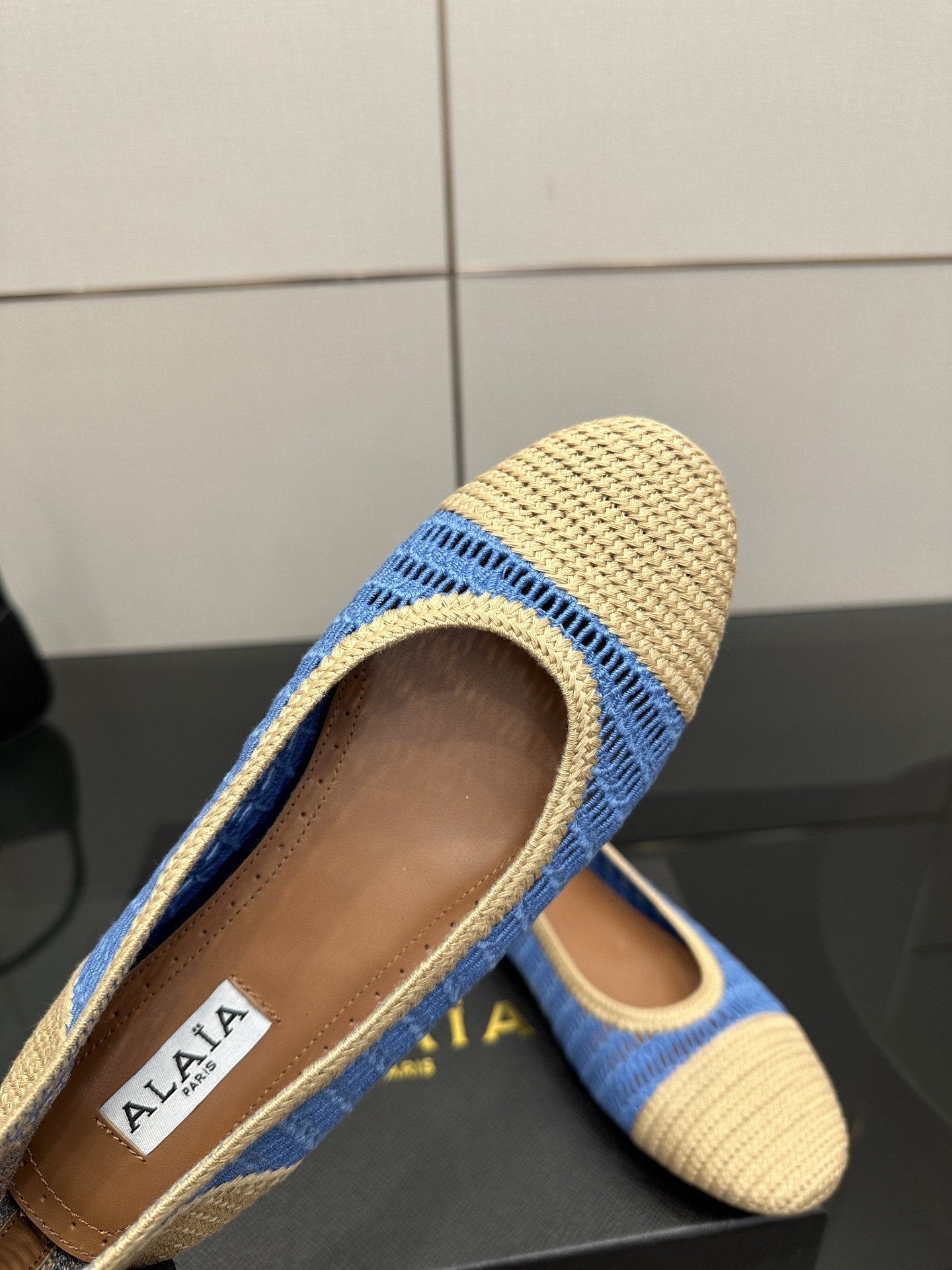Alaïa Crochet Blue & Beige Ballet Flats - Image 3