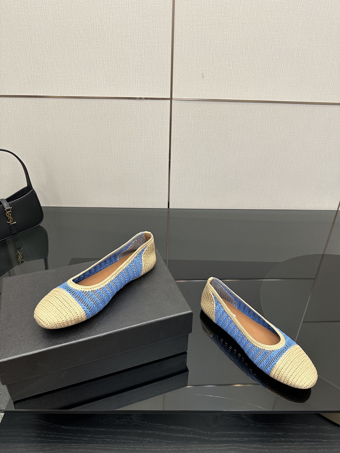 Alaïa Crochet Blue & Beige Ballet Flats - Image 4