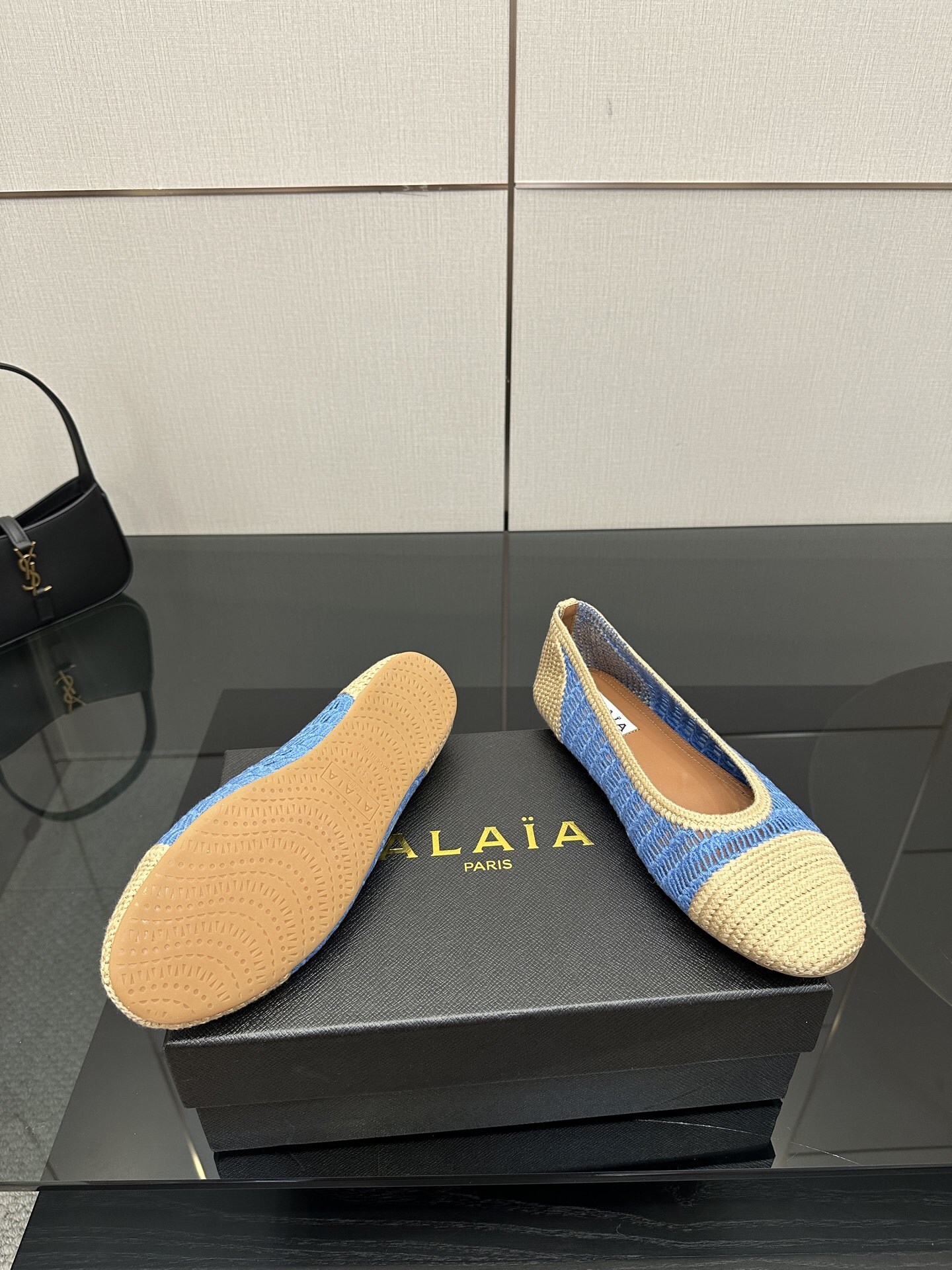 Alaïa Crochet Blue & Beige Ballet Flats - Image 5