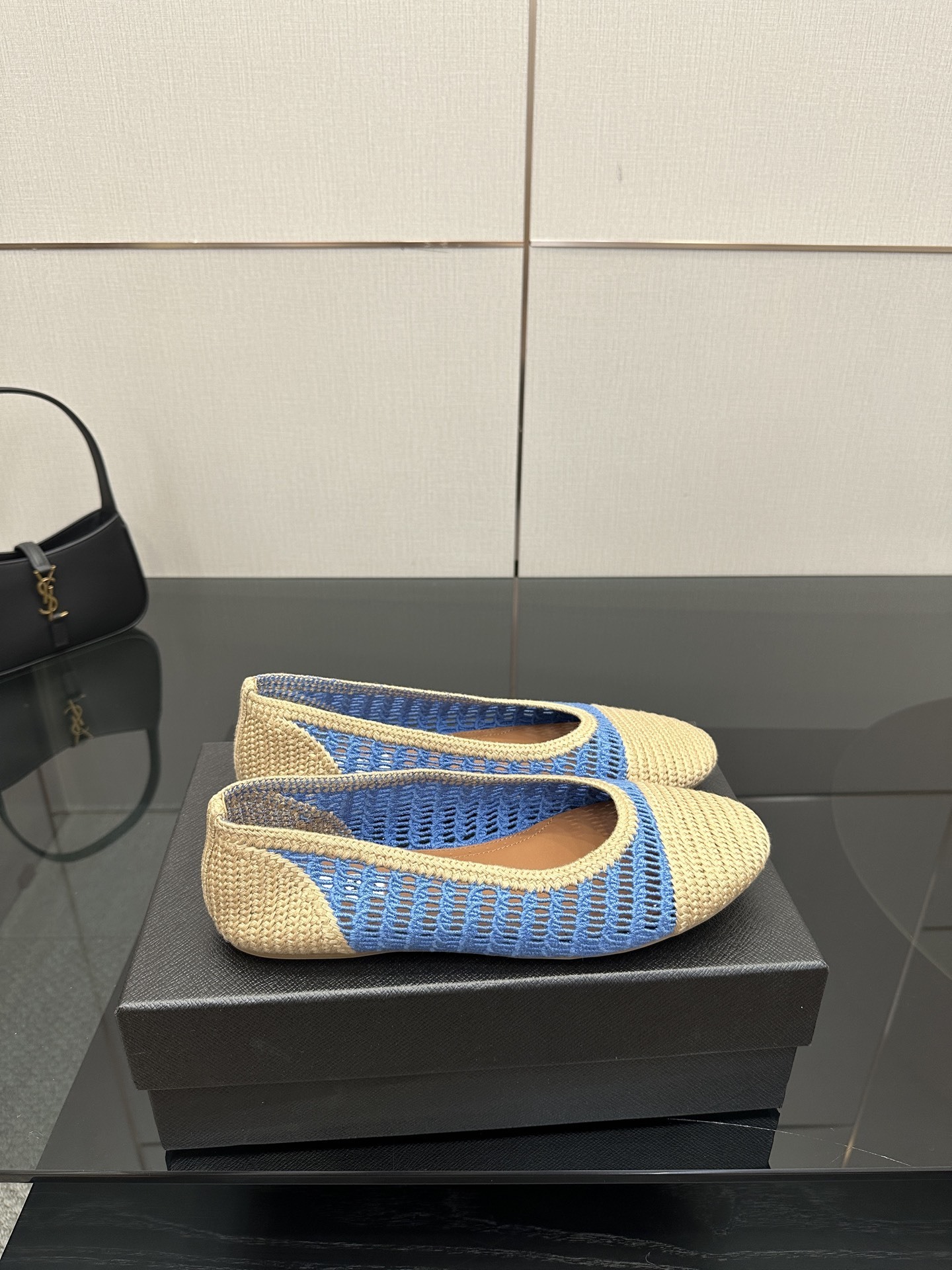 Alaïa Crochet Blue & Beige Ballet Flats - Image 6