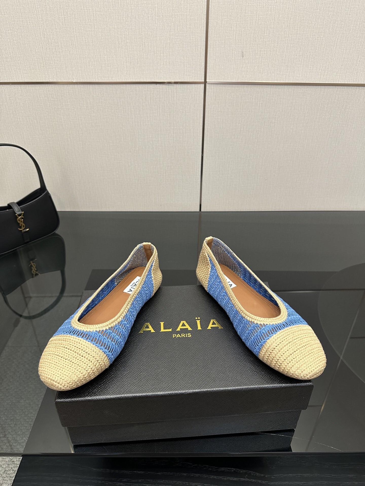 Alaïa Crochet Blue & Beige Ballet Flats