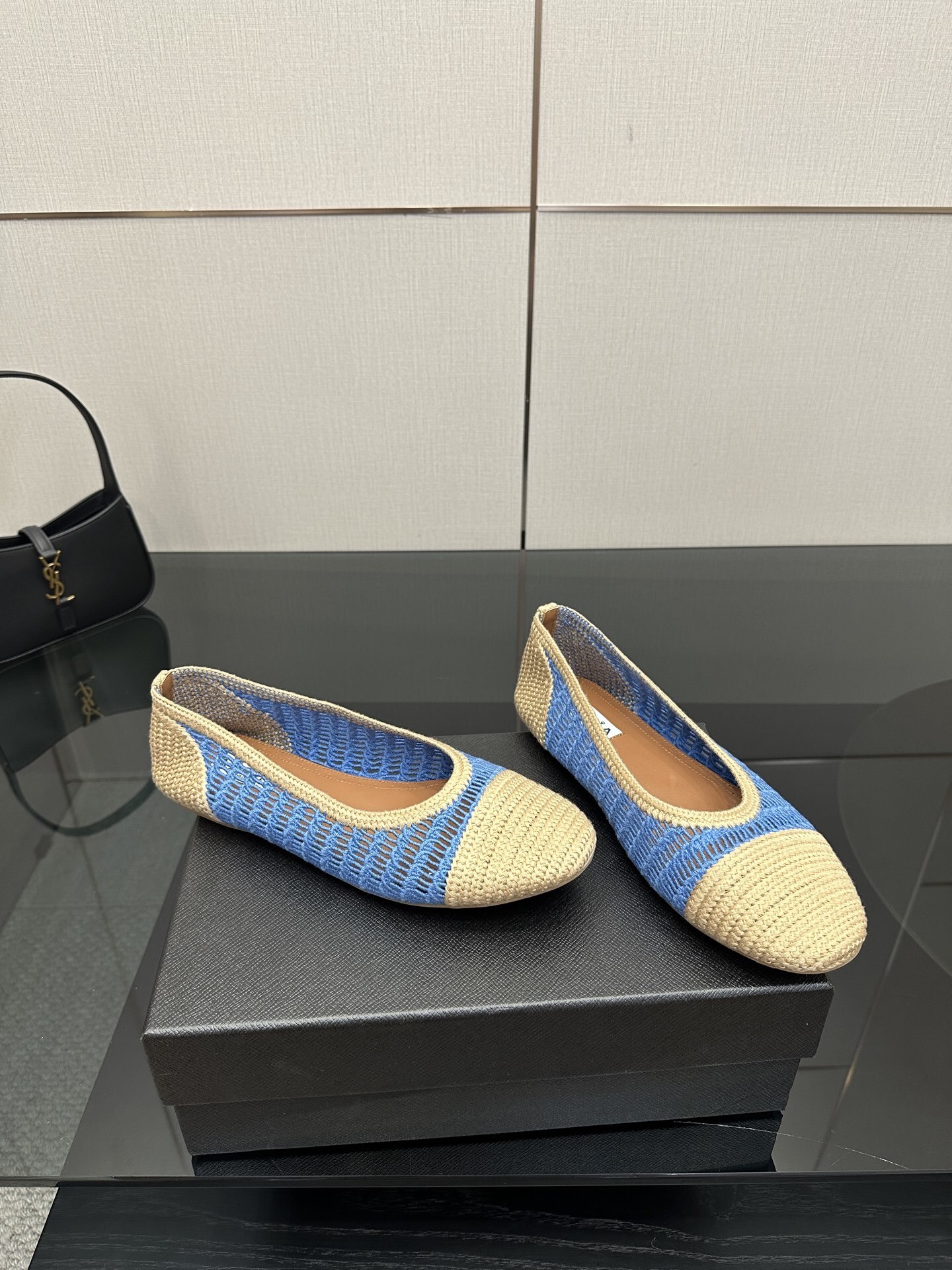 Alaïa Crochet Blue & Beige Ballet Flats - Image 8