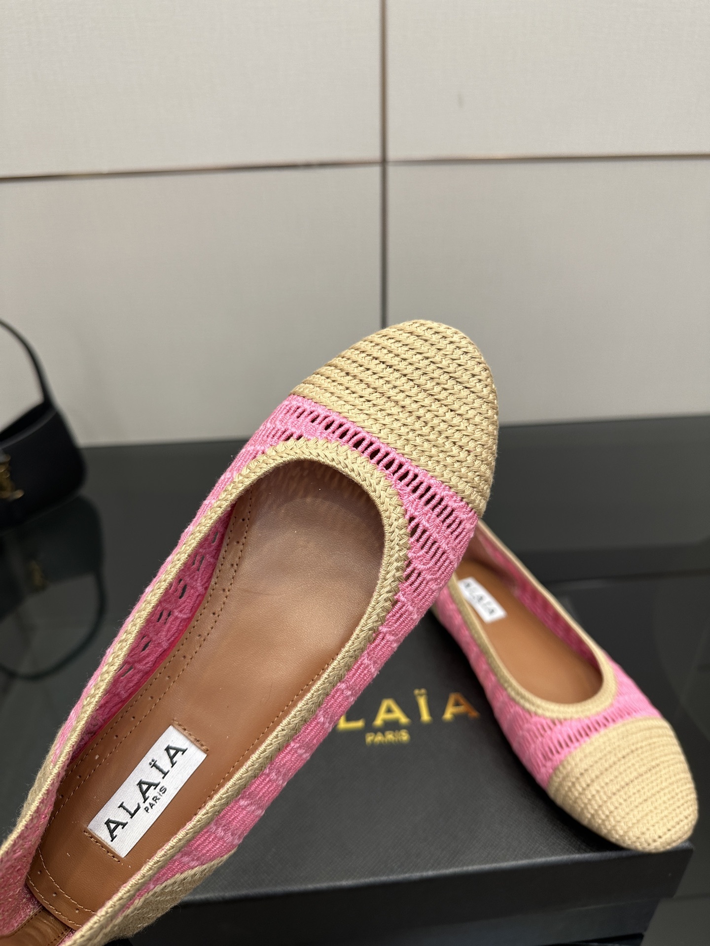 Alaïa Crochet Pink and Beige Ballet Flats - Image 2