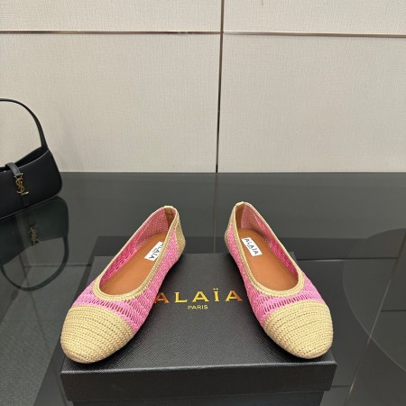 Alaïa Crochet Pink and Beige Ballet Flats