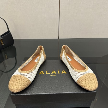 Alaïa White & Natural Crochet Cap-Toe Flats