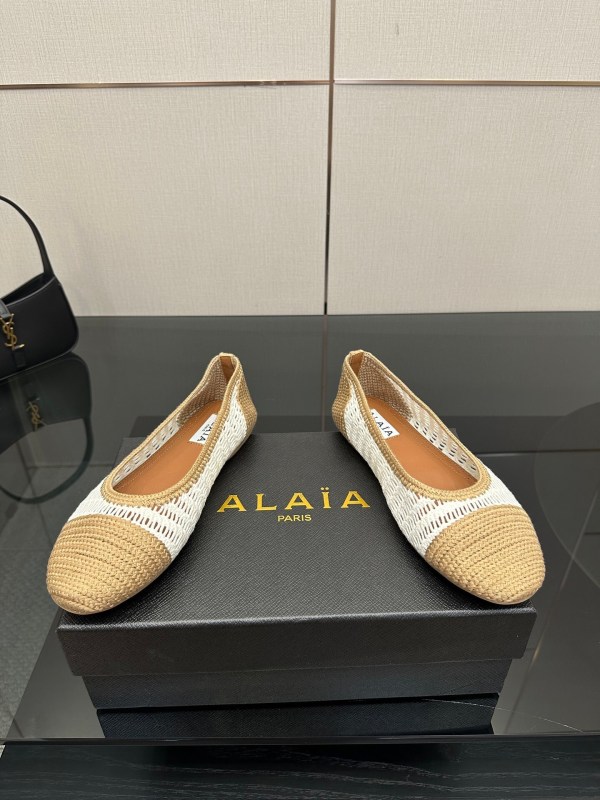 Alaïa White & Natural Crochet Cap-Toe Flats