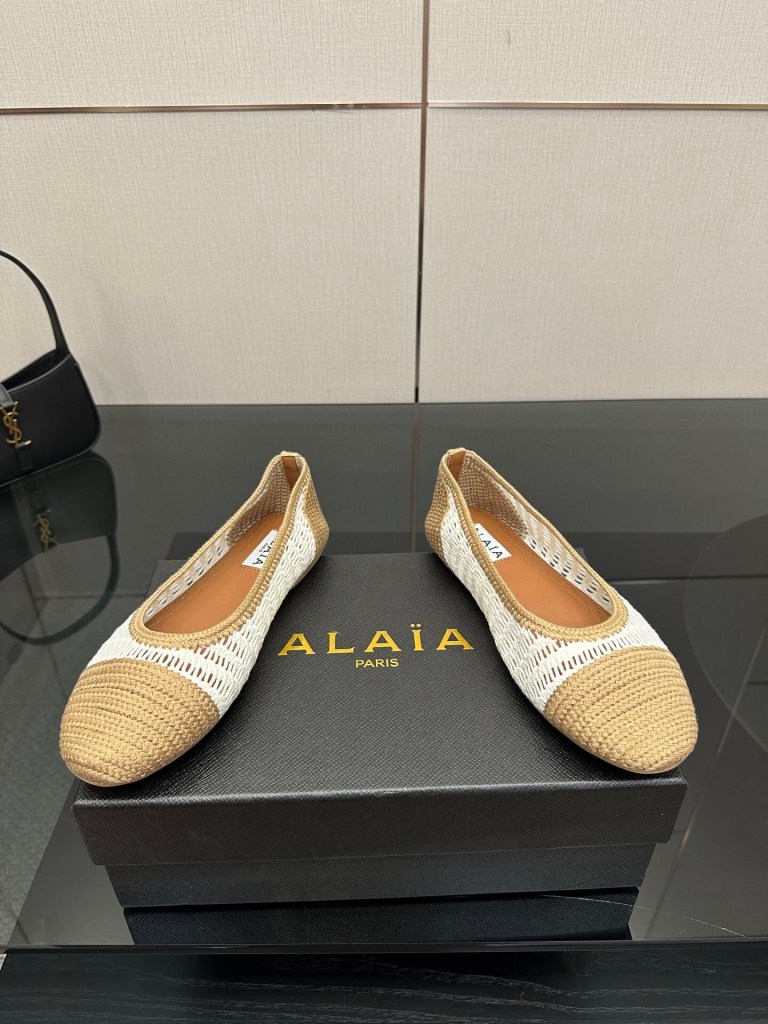 Alaïa White & Natural Crochet Cap-Toe Flats