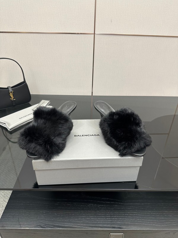 Balenciaga Black Faux Fur Heels