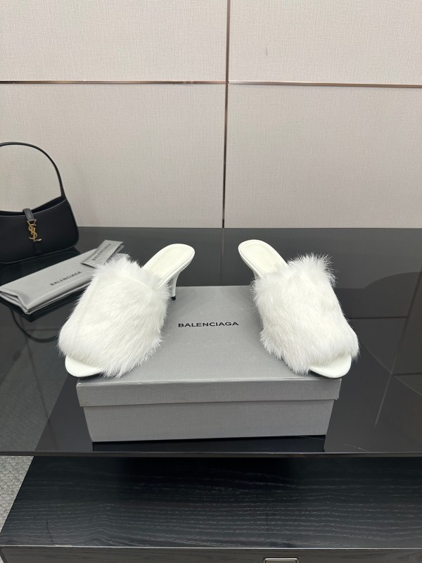 Balenciaga White Faux Fur Heels