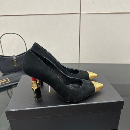 Balmain Black with Gold-Tone Detailing Suede Heels