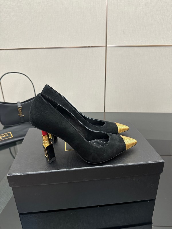 Balmain Black with Gold-Tone Detailing Suede Heels