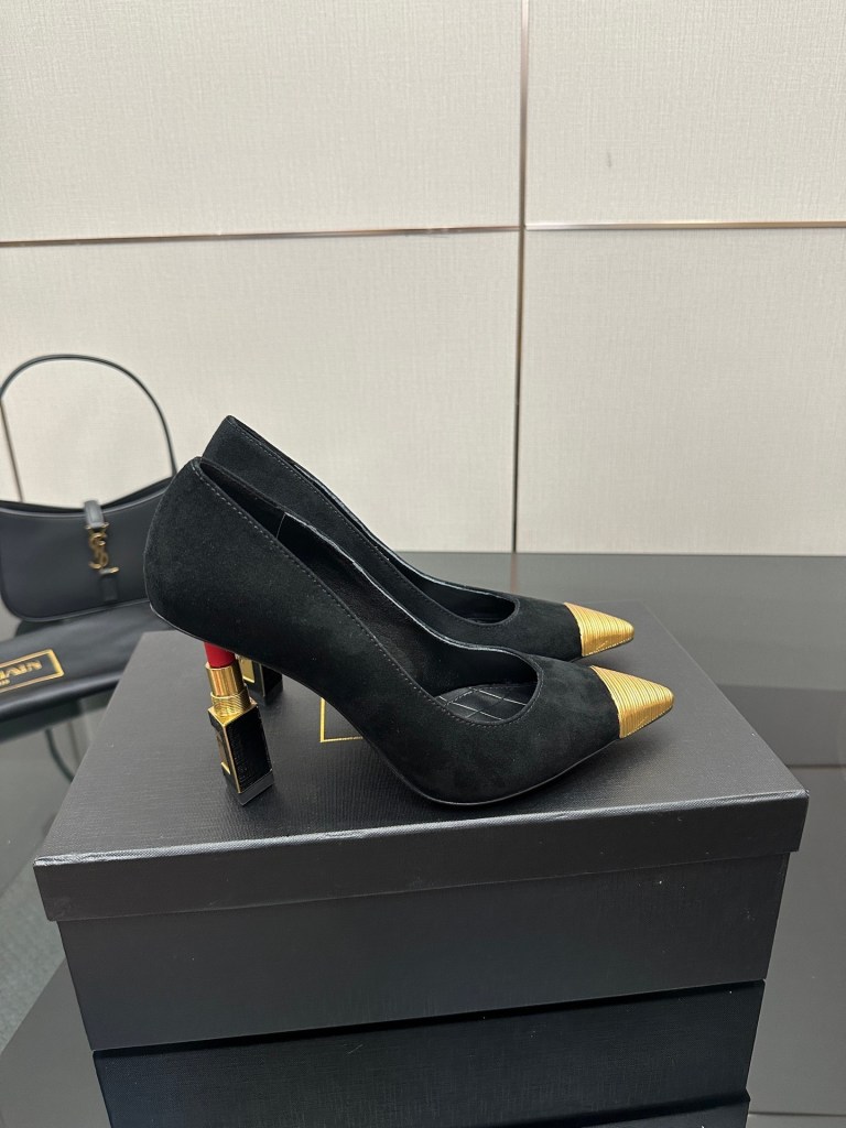 Balmain Black with Gold-Tone Detailing Suede Heels