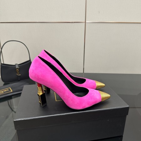 Balmain Pink Suede Heels with Gold-Tone Accents