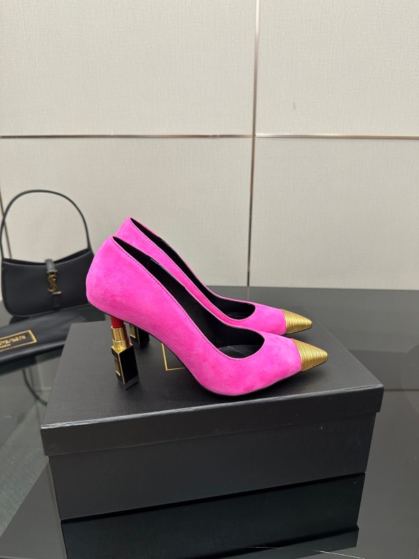 Balmain Pink Suede Heels with Gold-Tone Accents