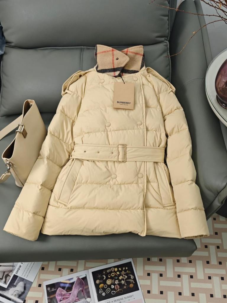Burberry Beige Belted Puffer Short Jacket