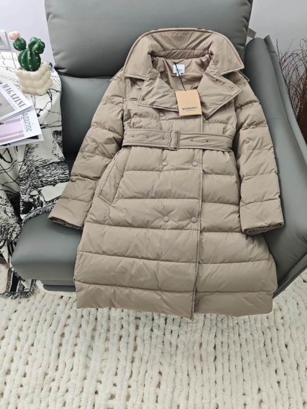 Burberry Belted Puffer Down Jacket in gray.